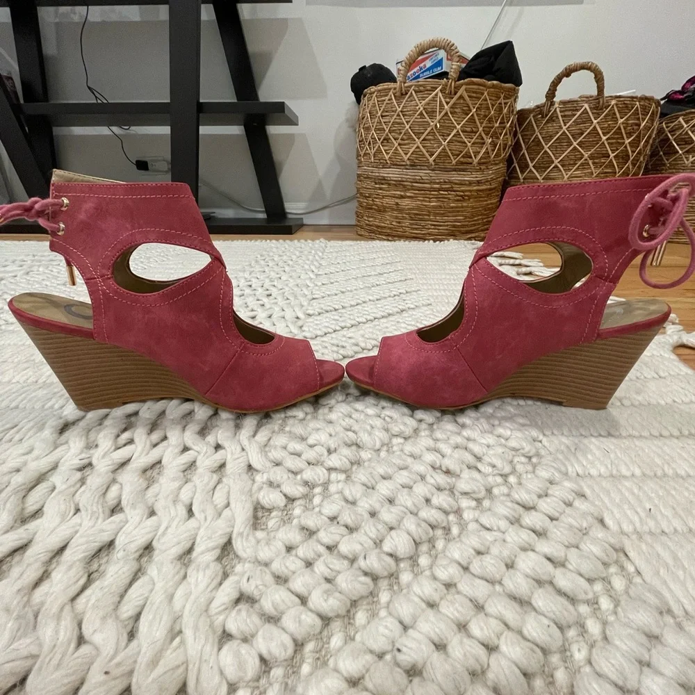 Coral Peep Toe and Peep Heel Wedge